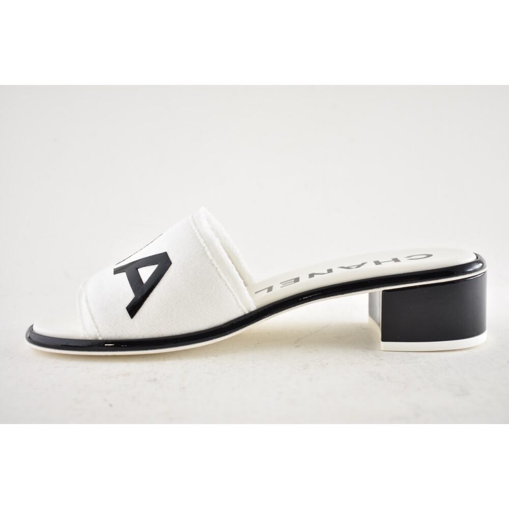 Chanel 24C White Black CHA NEL Letter Logo Mule Slide Block Heel Sandal 37.5 - Picture 13 of 16